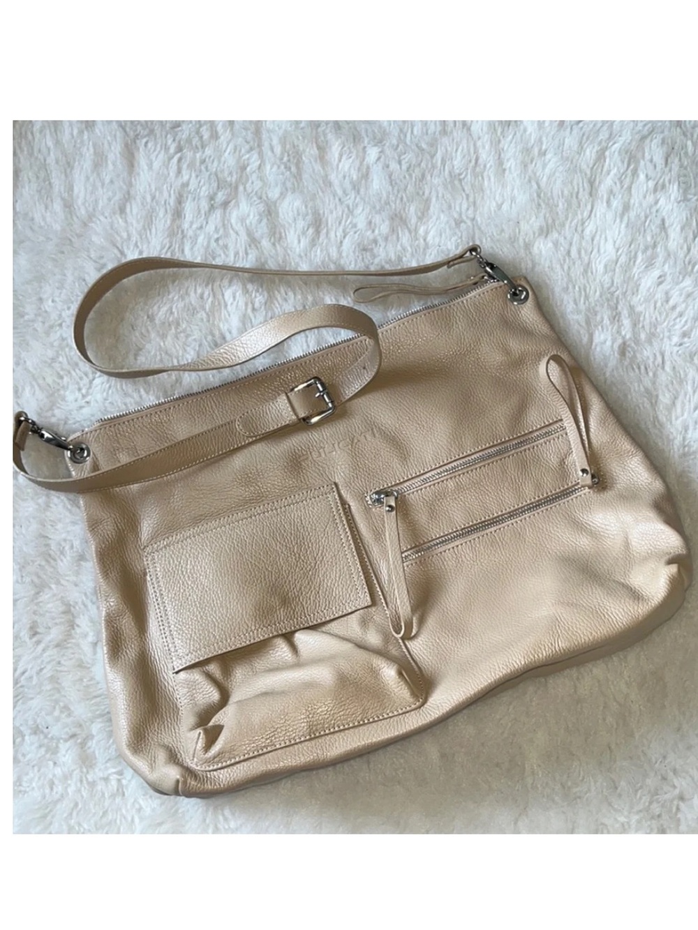 Pulicati Italia giant tan pebbled leather crossbody hobo tote